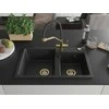 Granitinė virtuvinė plautuvė Mexen Tomas su maišytuvu ir sifonu, Metallic juodas/sidabrinis+Juodas/Gold
