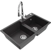 Granitinė virtuvinė plautuvė Mexen Tomas su maišytuvu ir sifonu, Juodas granite+Chrome