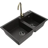 Granitinė virtuvinė plautuvė Mexen Tomas su maišytuvu ir sifonu, Metallic juodas/auksinis+Gold(B)