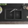 Granitinė virtuvinė plautuvė Mexen Tomas su maišytuvu ir sifonu, Juodas granite+Juodas/Chrome