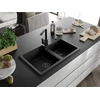 Granitinė virtuvinė plautuvė Mexen Tomas su maišytuvu ir sifonu, Metallic juodas/sidabrinis+Juodas(B)