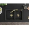 Granitinė virtuvinė plautuvė Mexen Tomas su maišytuvu ir sifonu, Metallic juodas/sidabrinis+Juodas/Gold
