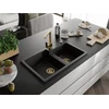 Granitinė virtuvinė plautuvė Mexen Tomas su maišytuvu ir sifonu, Juodas granite+Gold