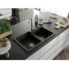 Granitinė virtuvinė plautuvė Mexen Tomas su maišytuvu ir sifonu, Metallic juodas/auksinis+Gold
