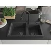 Granitinė virtuvinė plautuvė Mexen Tomas su maišytuvu ir sifonu, Juodas granite+Juodas