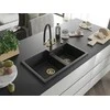 Granitinė virtuvinė plautuvė Mexen Tomas su maišytuvu ir sifonu, Metallic juodas/sidabrinis+Juodas/Gold