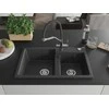 Granitinė virtuvinė plautuvė Mexen Tomas su maišytuvu ir sifonu, Juodas granite+Juodas/Chrome