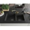 Granitinė virtuvinė plautuvė Mexen Tomas su maišytuvu ir sifonu, Metallic juodas/sidabrinis+Juodas/Gold