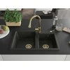 Granitinė virtuvinė plautuvė Mexen Tomas su maišytuvu ir sifonu, Metallic juodas/auksinis+Gold