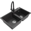 Granitinė virtuvinė plautuvė Mexen Tomas su maišytuvu ir sifonu, Juodas granite+Juodas