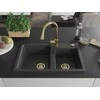 Granitinė virtuvinė plautuvė Mexen Tomas su maišytuvu ir sifonu, Juodas granite+Gold