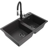 Granitinė virtuvinė plautuvė Mexen Tomas su maišytuvu ir sifonu, Juodas granite+Juodas