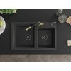 Granitinė virtuvinė plautuvė Mexen Tomas su maišytuvu ir sifonu, Juodas granite+Juodas/Gold
