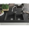 Granitinė virtuvinė plautuvė Mexen Tomas su maišytuvu ir sifonu, Juodas granite+Chrome