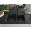 Granitinė virtuvinė plautuvė Mexen Tomas su maišytuvu ir sifonu, Metallic juodas/sidabrinis+Juodas