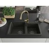 Granitinė virtuvinė plautuvė Mexen Tomas su maišytuvu ir sifonu, Metallic juodas/auksinis+Gold