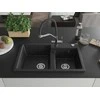 Granitinė virtuvinė plautuvė Mexen Tomas su maišytuvu ir sifonu, Metallic juodas/sidabrinis+Juodas/Chrome