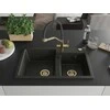 Granitinė virtuvinė plautuvė Mexen Tomas su maišytuvu ir sifonu, Metallic juodas/auksinis+Juodas/Gold