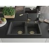 Granitinė virtuvinė plautuvė Mexen Tomas su maišytuvu ir sifonu, Juodas granite+Juodas/Gold