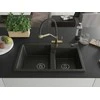 Granitinė virtuvinė plautuvė Mexen Tomas su maišytuvu ir sifonu, Metallic juodas/auksinis+Juodas/Gold