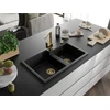 Granitinė virtuvinė plautuvė Mexen Tomas su maišytuvu ir sifonu, Metallic juodas/sidabrinis+Gold