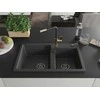 Granitinė virtuvinė plautuvė Mexen Tomas su maišytuvu ir sifonu, Juodas granite+Juodas/Gold