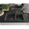 Granitinė virtuvinė plautuvė Mexen Tomas su maišytuvu ir sifonu, Juodas granite+Juodas granite/Gold