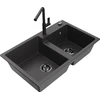 Granitinė virtuvinė plautuvė Mexen Tomas su maišytuvu ir sifonu, Juodas granite+Juodas
