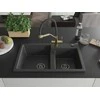 Granitinė virtuvinė plautuvė Mexen Tomas su maišytuvu ir sifonu, Juodas granite+Juodas/Gold