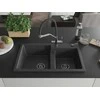 Granitinė virtuvinė plautuvė Mexen Tomas su maišytuvu ir sifonu, Juodas granite+Juodas/Chrome