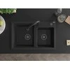 Granitinė virtuvinė plautuvė Mexen Tomas su maišytuvu ir sifonu, Metallic juodas/sidabrinis+Juodas