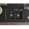 Granitinė virtuvinė plautuvė Mexen Tomas su maišytuvu ir sifonu, Juodas granite+Juodas granite/Chrome