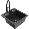 Granitinė virtuvinė plautuvė Mexen Vito su maišytuvu ir sifonu, Juodas granite+Juodas