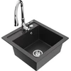 Granitinė virtuvinė plautuvė Mexen Vito su maišytuvu ir sifonu, Juodas granite+Chrome