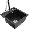 Granitinė virtuvinė plautuvė Mexen Vito su maišytuvu ir sifonu, Metallic juodas/sidabrinis+Chrome