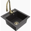 Granitinė virtuvinė plautuvė Mexen Vito su maišytuvu ir sifonu, Juodas granite+Gold
