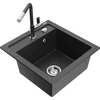 Granitinė virtuvinė plautuvė Mexen Vito su maišytuvu ir sifonu, Juodas granite+Juodas granite/Chrome