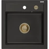 Granitinė virtuvinė plautuvė Mexen Vito su sifonu, Metallic juodas/auksinis+Gold, 520 x 490 mm