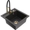 Granitinė virtuvinė plautuvė Mexen Vito su maišytuvu ir sifonu, Juodas granite+Juodas/Gold