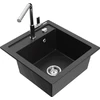 Granitinė virtuvinė plautuvė Mexen Vito su maišytuvu ir sifonu, Metallic juodas/sidabrinis+Chrome