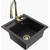 Granitinė virtuvinė plautuvė Mexen Vito su maišytuvu ir sifonu, Metallic juodas/sidabrinis+Gold