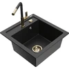 Granitinė virtuvinė plautuvė Mexen Vito su maišytuvu ir sifonu, Metallic juodas/sidabrinis+Juodas/Gold
