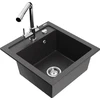 Granitinė virtuvinė plautuvė Mexen Vito su maišytuvu ir sifonu, Juodas granite+Chrome