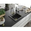 Granitinė virtuvinė plautuvė Mexen Vito su maišytuvu ir sifonu, Juodas granite+Juodas/Gold