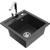 Granitinė virtuvinė plautuvė Mexen Vito su maišytuvu ir sifonu, Juodas granite+Chrome