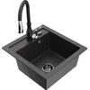 Granitinė virtuvinė plautuvė Mexen Vito su maišytuvu ir sifonu, Juodas granite+Juodas