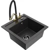 Granitinė virtuvinė plautuvė Mexen Vito su maišytuvu ir sifonu, Juodas granite+Juodas/Gold
