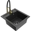 Granitinė virtuvinė plautuvė Mexen Vito su maišytuvu ir sifonu, Juodas granite+Juodas/Gold