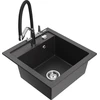 Granitinė virtuvinė plautuvė Mexen Vito su maišytuvu ir sifonu, Juodas granite+Juodas/Chrome
