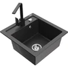 Granitinė virtuvinė plautuvė Mexen Vito su maišytuvu ir sifonu, Juodas granite+Juodas